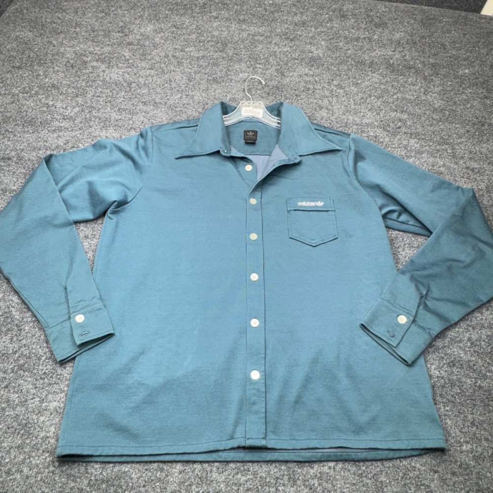 Vintage Adidas Originals Shirt Mens XL Blue Trefoil Overshirt Shacket Disco Y2K